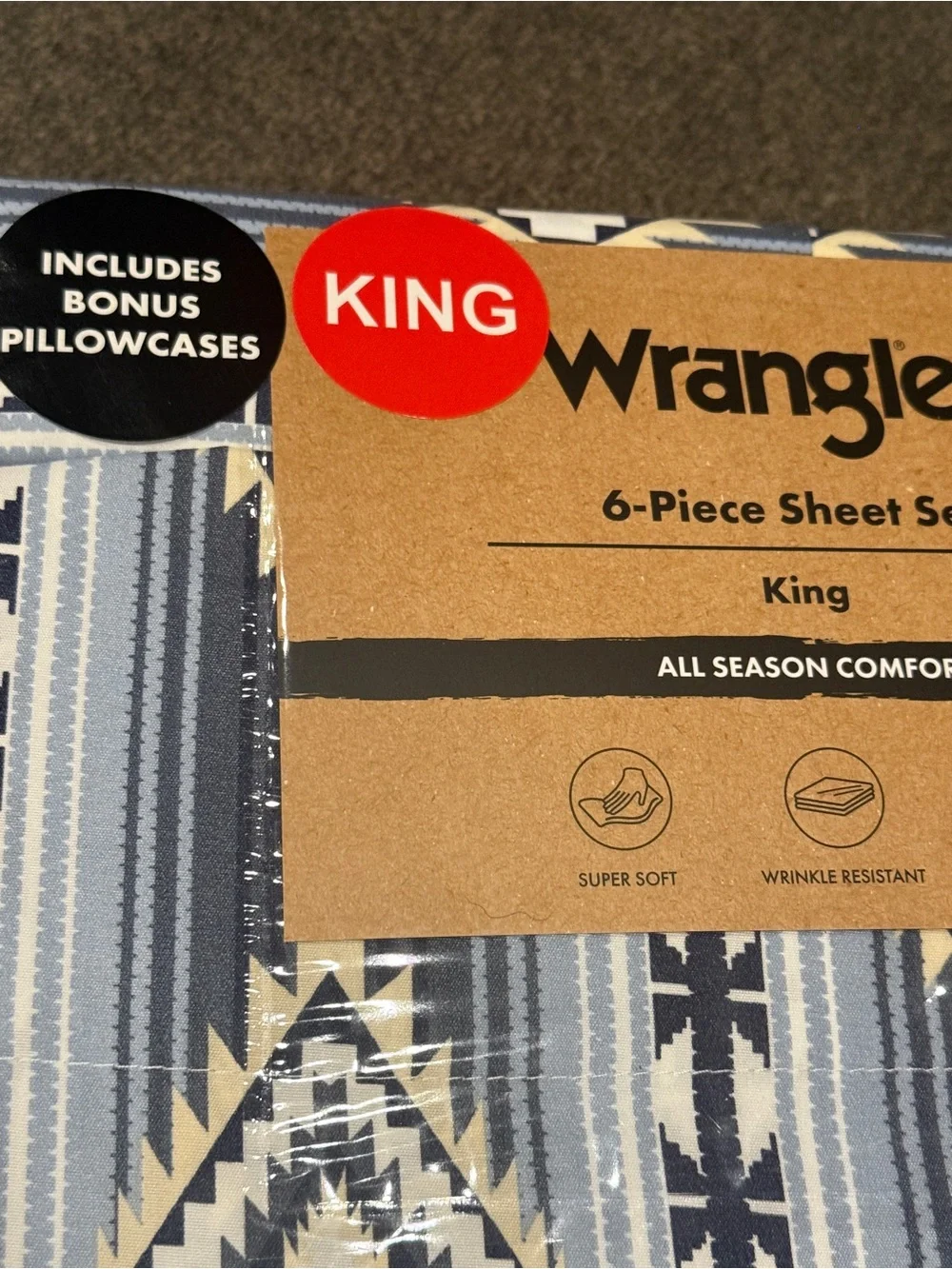 Wrangler King 6-Piece Sheet Set - Blue Geometric